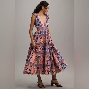 Farm Rio Seashell Tapestry Sleeveless Midi Dress